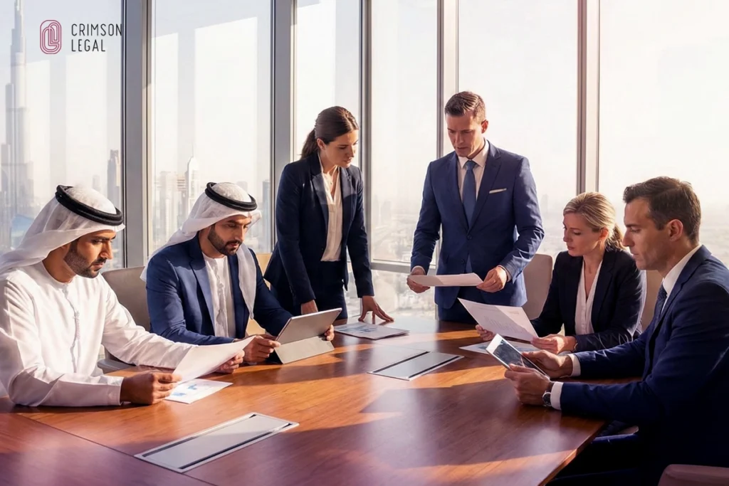 Crimson Legal team strategizes inside a law office