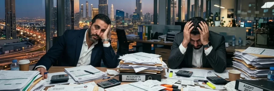 Professionals analyze technical data and documents in a modern office to Maximize UAE R&D Tax Credit in Dubai.