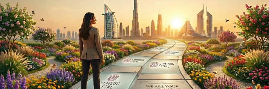 Garden journey towards clear city skyline with Crimson Legal guidance